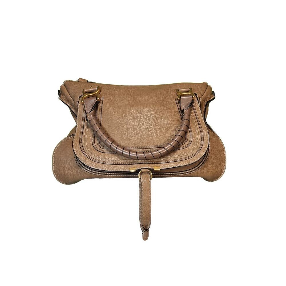 Authentic CHLOE Calfskin Marcie Large Double Carry Satchel: light tan/tan color